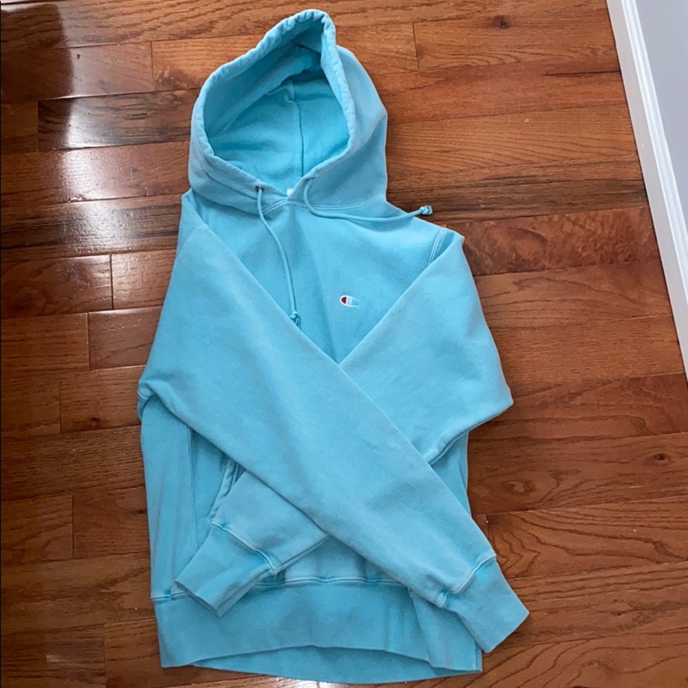 Cyan Blue Reverse Weave Champion Hoodie